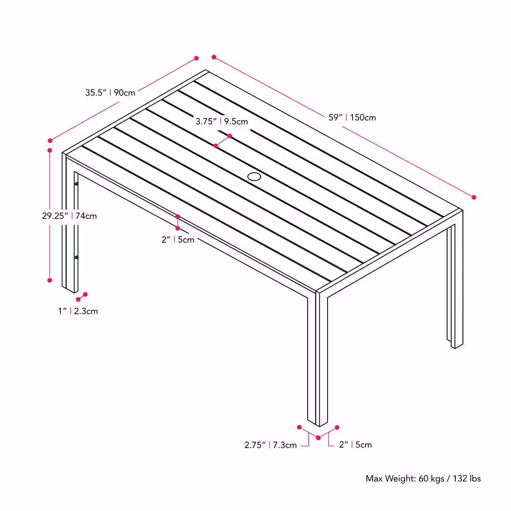 CorLiving Gallant Charcoal Gray 7-Piece Sun Bleached Outdoor High Density Polyethylene and Aluminum Dining Set