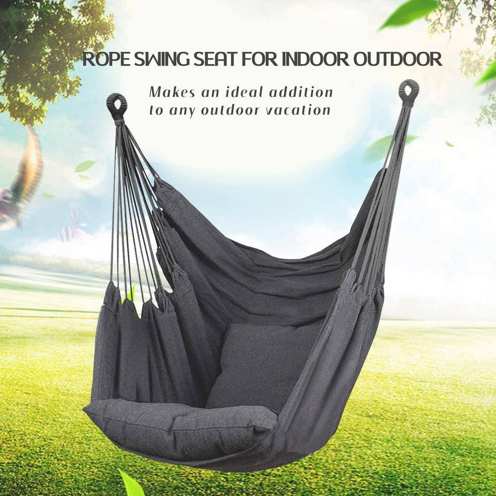 None Hammock Chair Hanging Rope Swing, Max 300 lbs. Hanging Chair with Pocket- Quality Cotton Weave (Dark Gray)