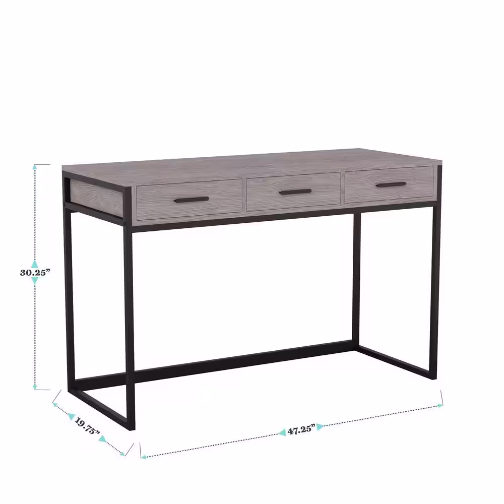 None 47 in. Rectangle Gray/Oil Rubbed Bronze Engineered Wood 3-Drawers Computer Desk