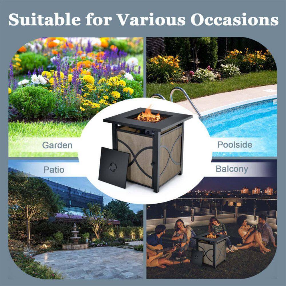 None 40000 BTU Metal 25 in. Propane Fire Pit Table with Lid and Fire Glass