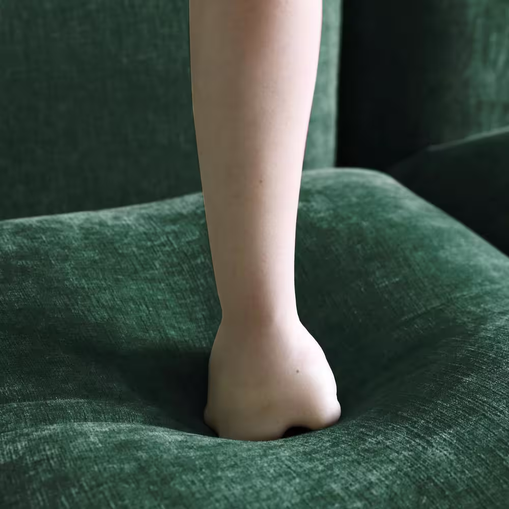 None 2-Pieces Flared Arm Wide Square Shape Chenille Top Green Sofa Couch Living Room Set (1-Seat Plus 2-Seats)