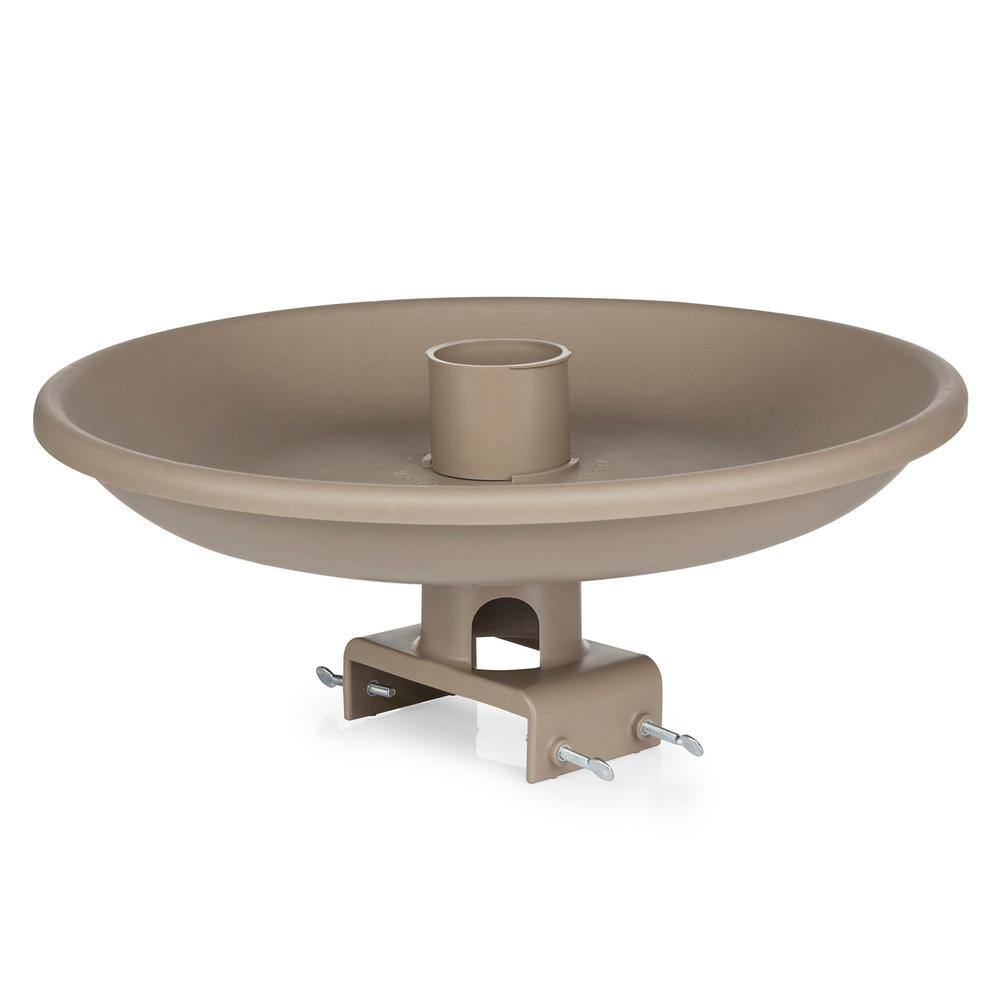 None 150-Watt Outdoor Plastic Heated Birdbath with Deck Mount and Perch, Tan