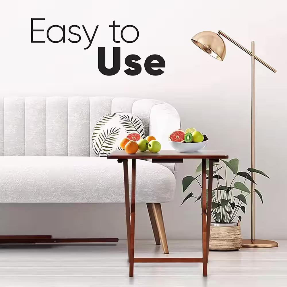 PJ wood 2.2 ft. Brown Wood Folding TV Tray Tables