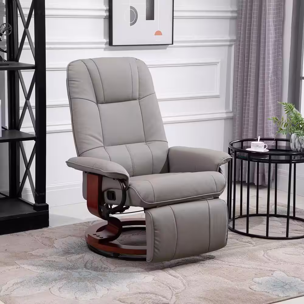 None Grey PU Leather Adjustable Swivel Recliner Chair