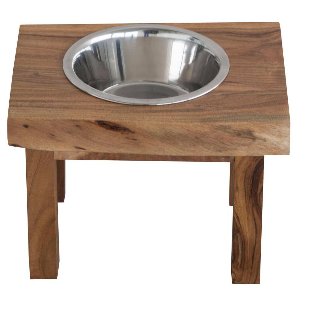 AmeriHome Acacia Wood Live Edge Single Bowl Pet Feeder