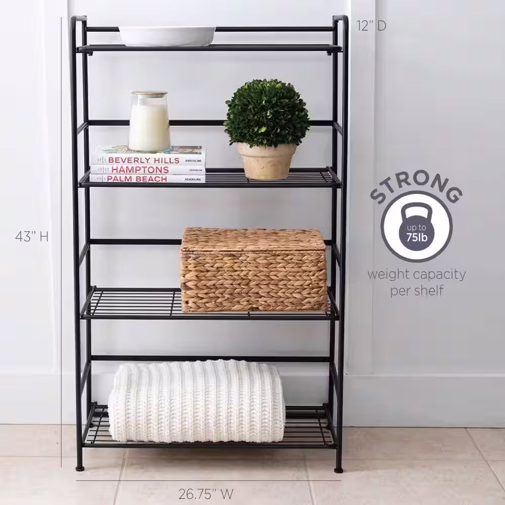 None Flipshelf Black 4-Tier Metal Wire Shelving Unit (26.5 in. W x 43 in. H x 12 in. D)
