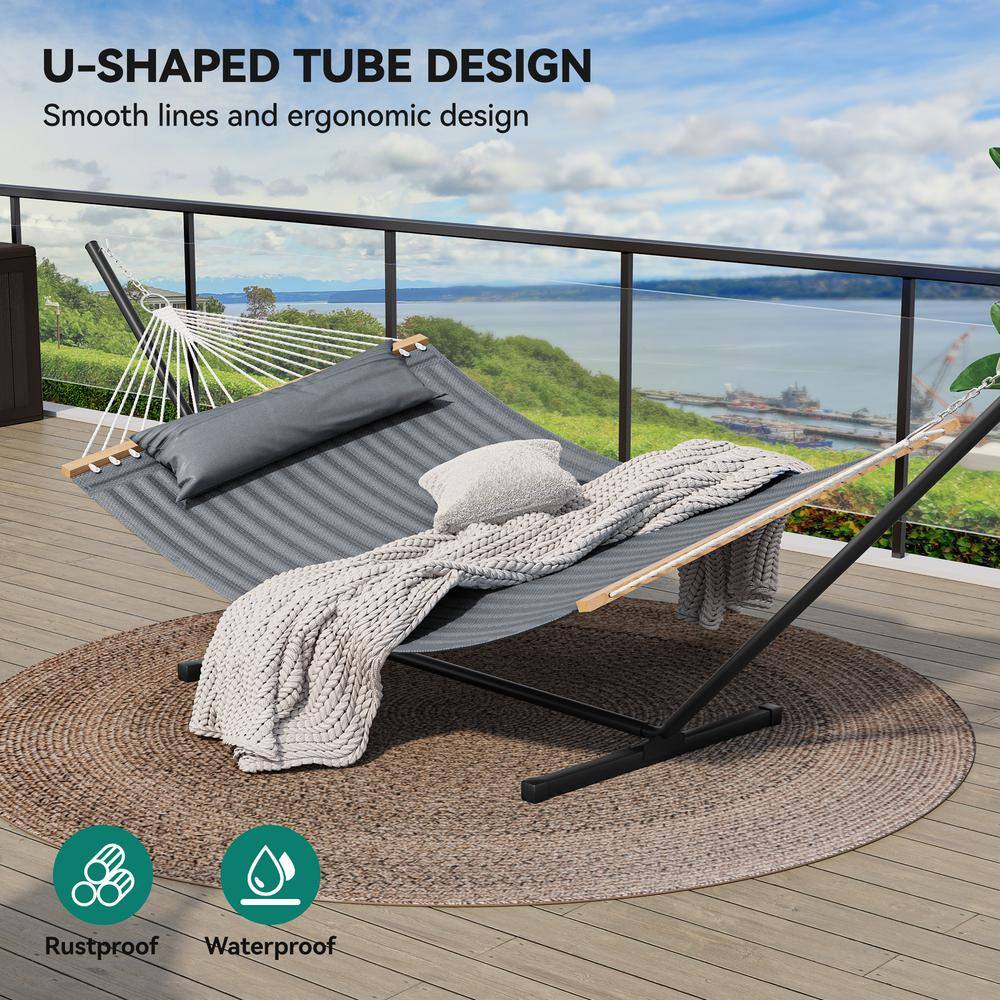 DEXTRUS 2-Person 12 ft. Free Standing Metal Hammock Stand with Detachable Pillow in Gray