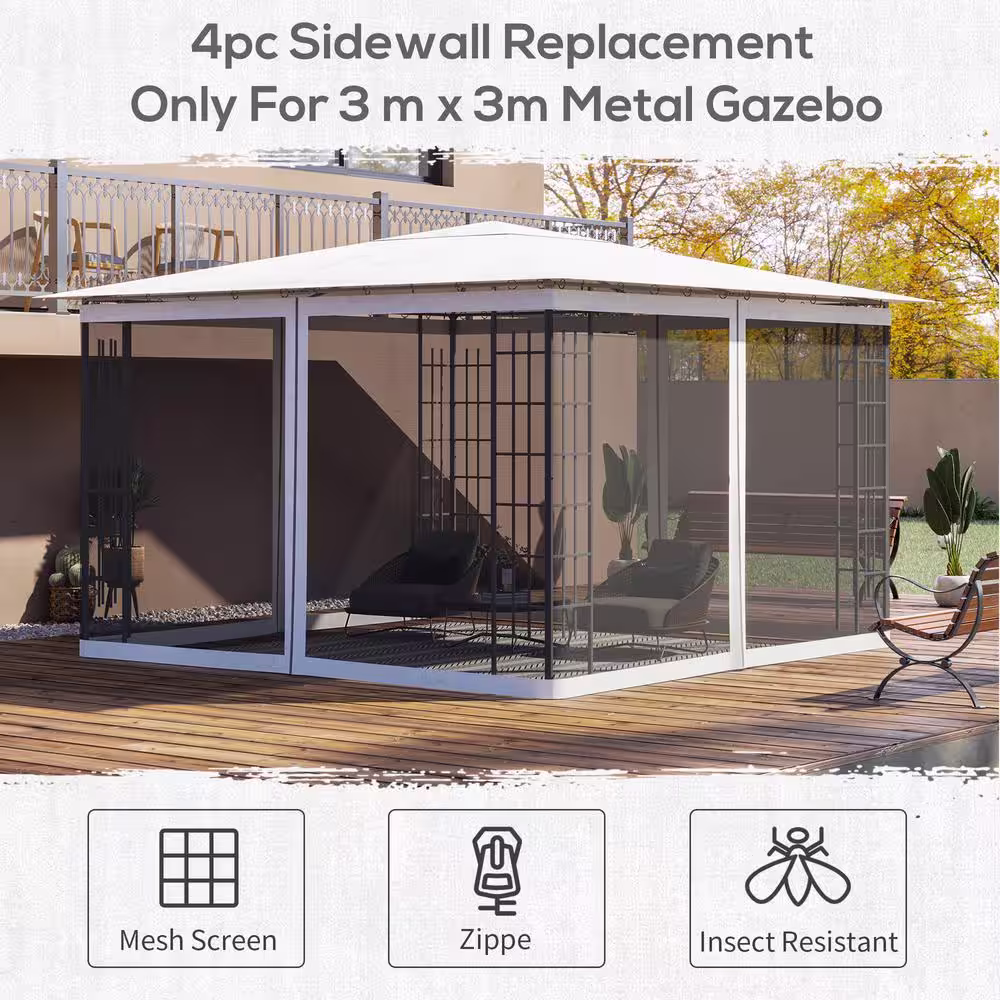 Outsunny 81.5 in. x 132 in. White Polyester Universal Replacement Mesh Sidewall Netting with Zippers