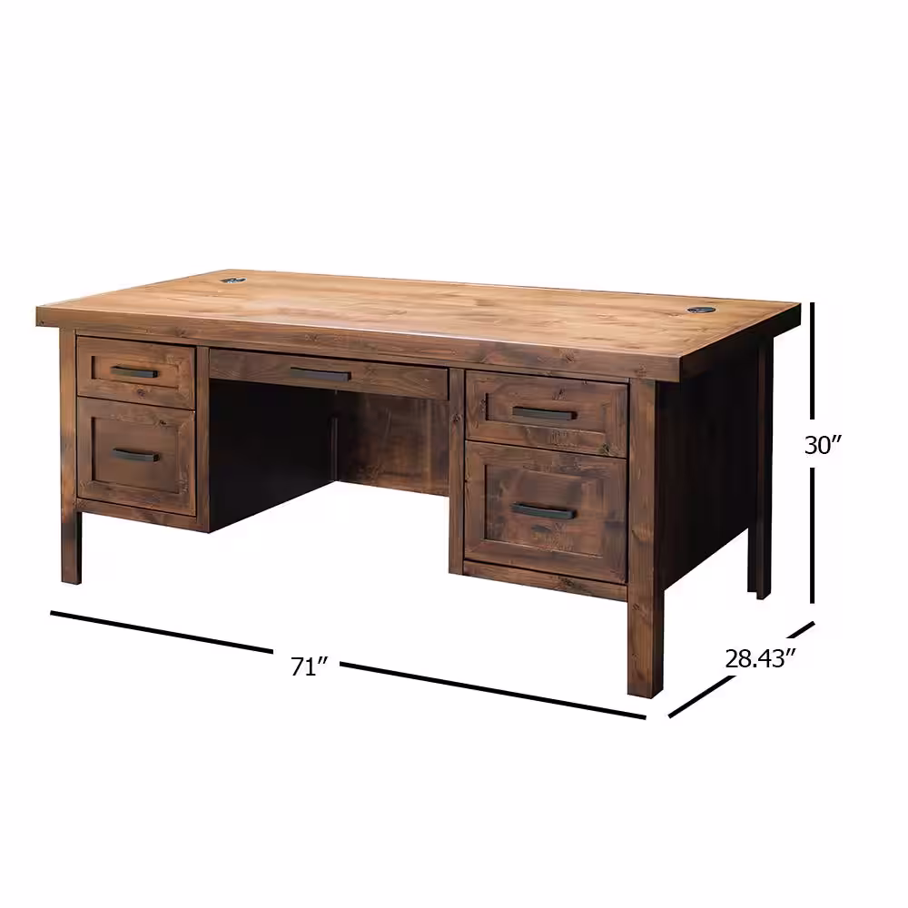 Bridgevine Home 71 in. Fully Assembled Brown 5-Drawer Executive Desk