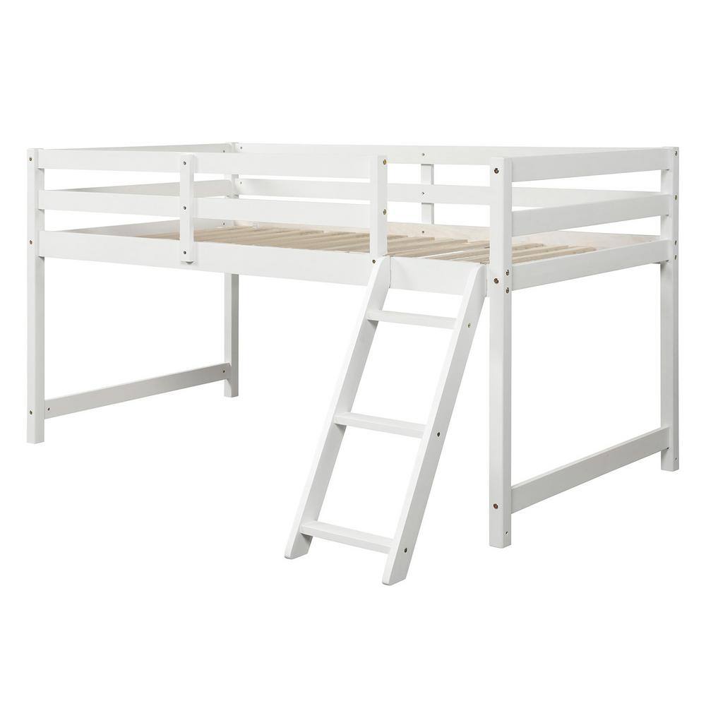Harper & Bright Designs White Twin Over Full Bunk Bed Daybed with Ladder