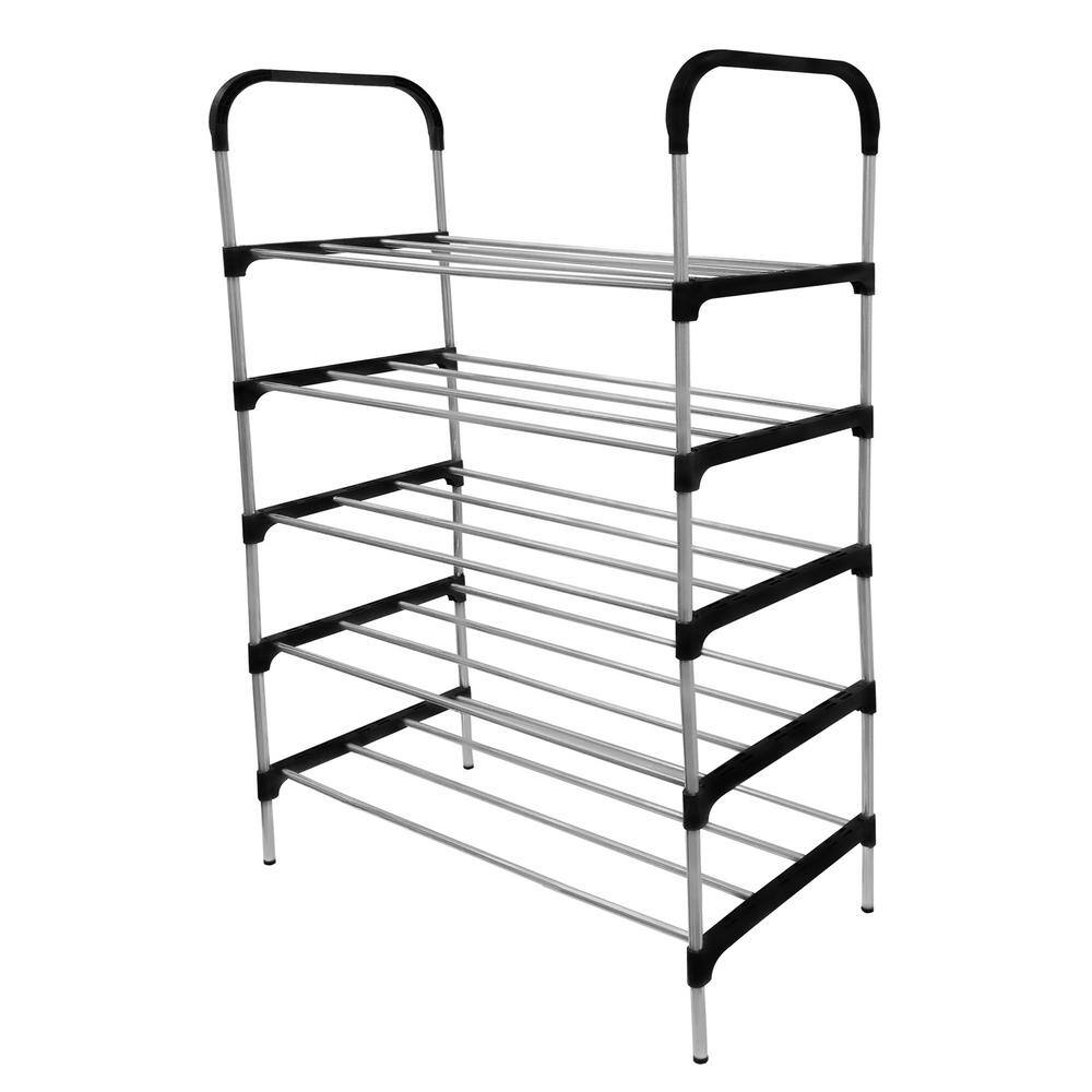 Modern Homes 41 in. H 5 Tier Storage for 15-Pairs of shoes black Steel and Plastic Shoe Rack