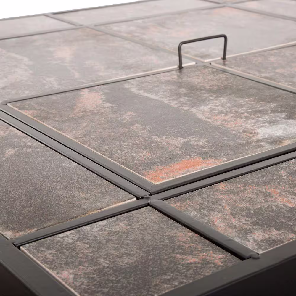 Pure Garden 30 in. Square Steel Fire Pit and Table with Cover