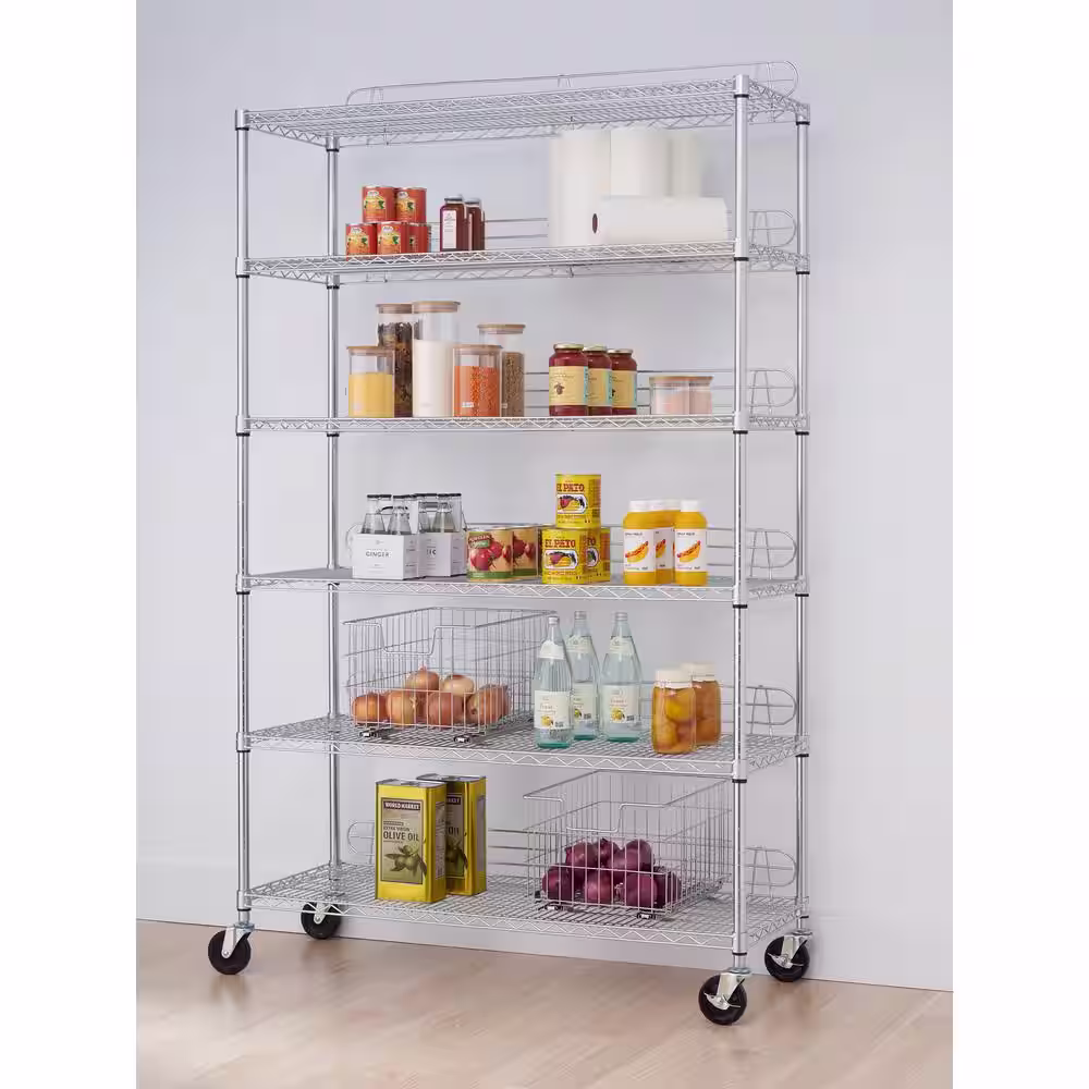 TRINITY 8-Pack Chrome 6-Tier Rolling Steel Wire Shelving Unit (48 in. W x 77 in. H x 18 in. D)