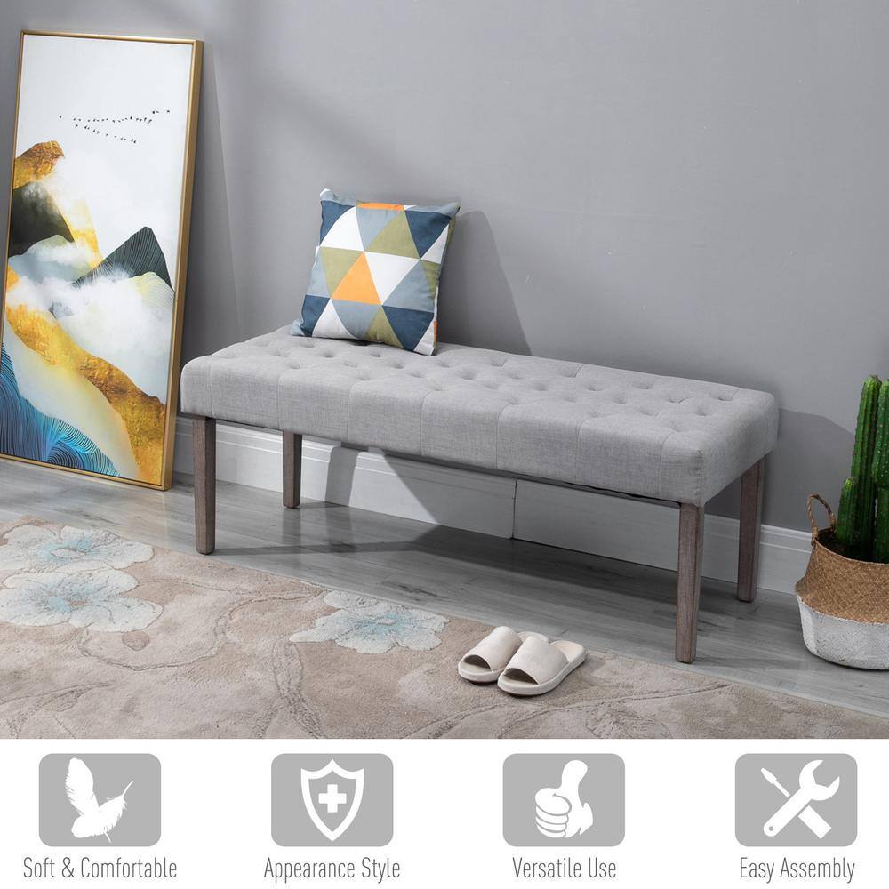 HOMCOM Blue Polyester Tufted Hallway Upholstered Bench with Wooden Legs 19.25 in. x 56 in. x 19.25 in.