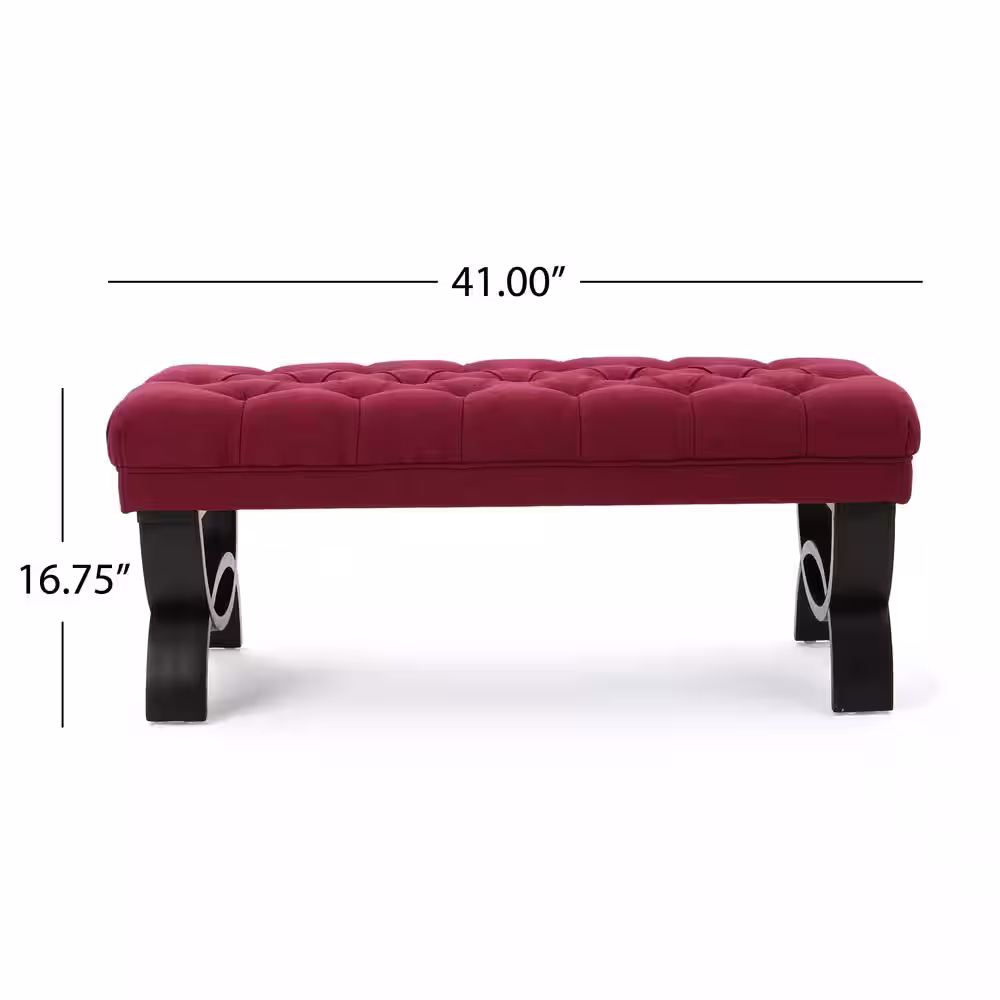 Noble House Scarlett Deep Red Bench Upholstered (16.75 in. x 41 in. x 17.25 in.)