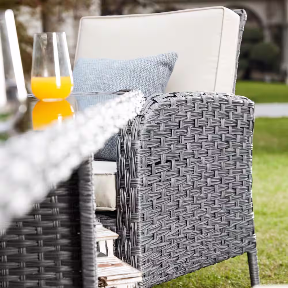 Patio Festival 6-Piece Wicker Patio Conversation Seating Set with Beige Cushions