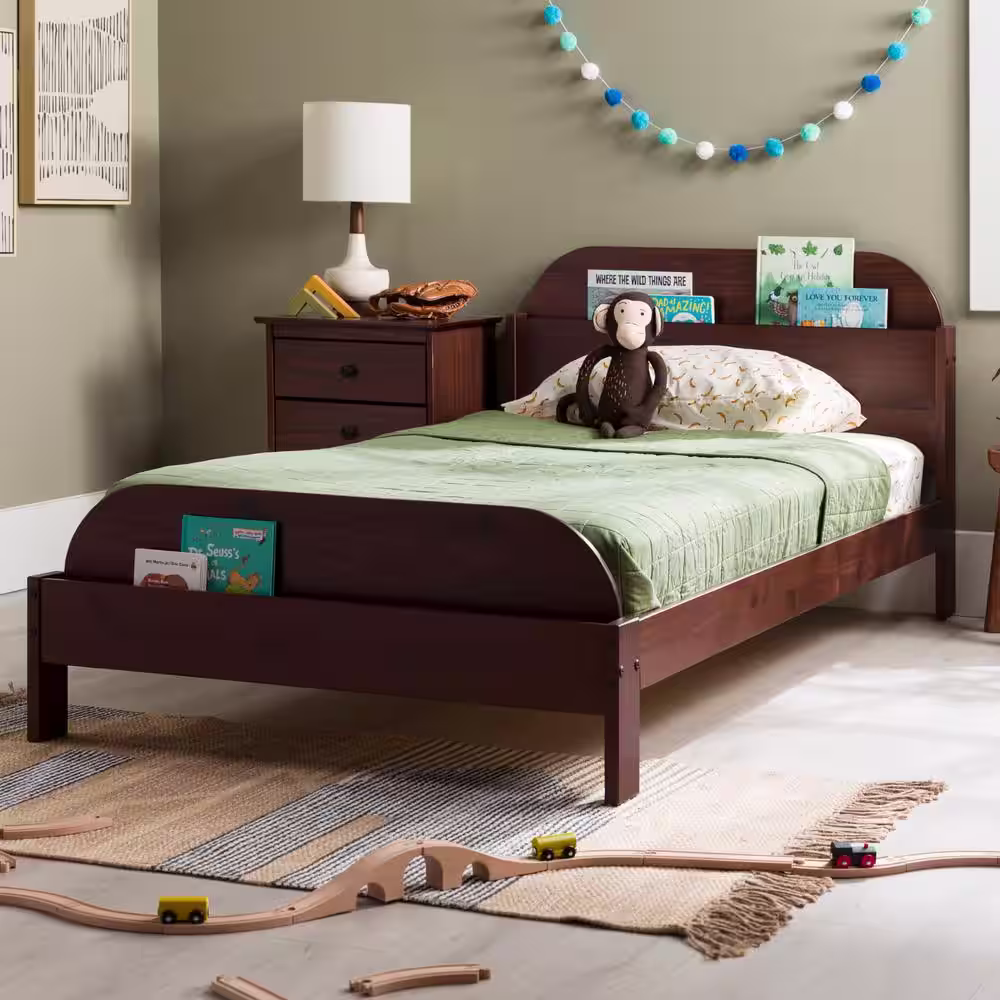 Welwick Designs Walnut Twin Solid Wood Bookcase Bed Frame