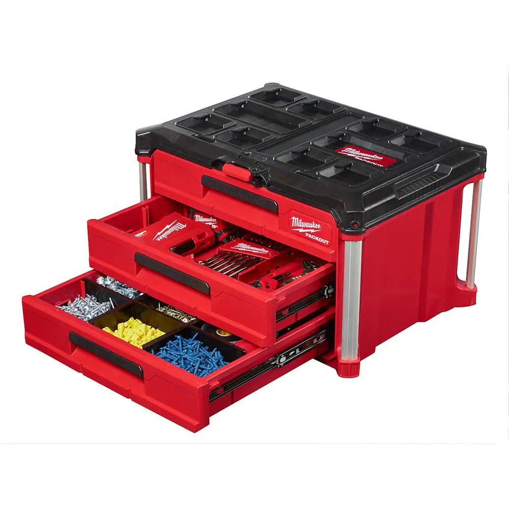 Milwaukee 3/8 in. Drive SAE/Metric Mechanics Tool Set (62-Piece) with PACKOUT 3-Drawer Tool Box