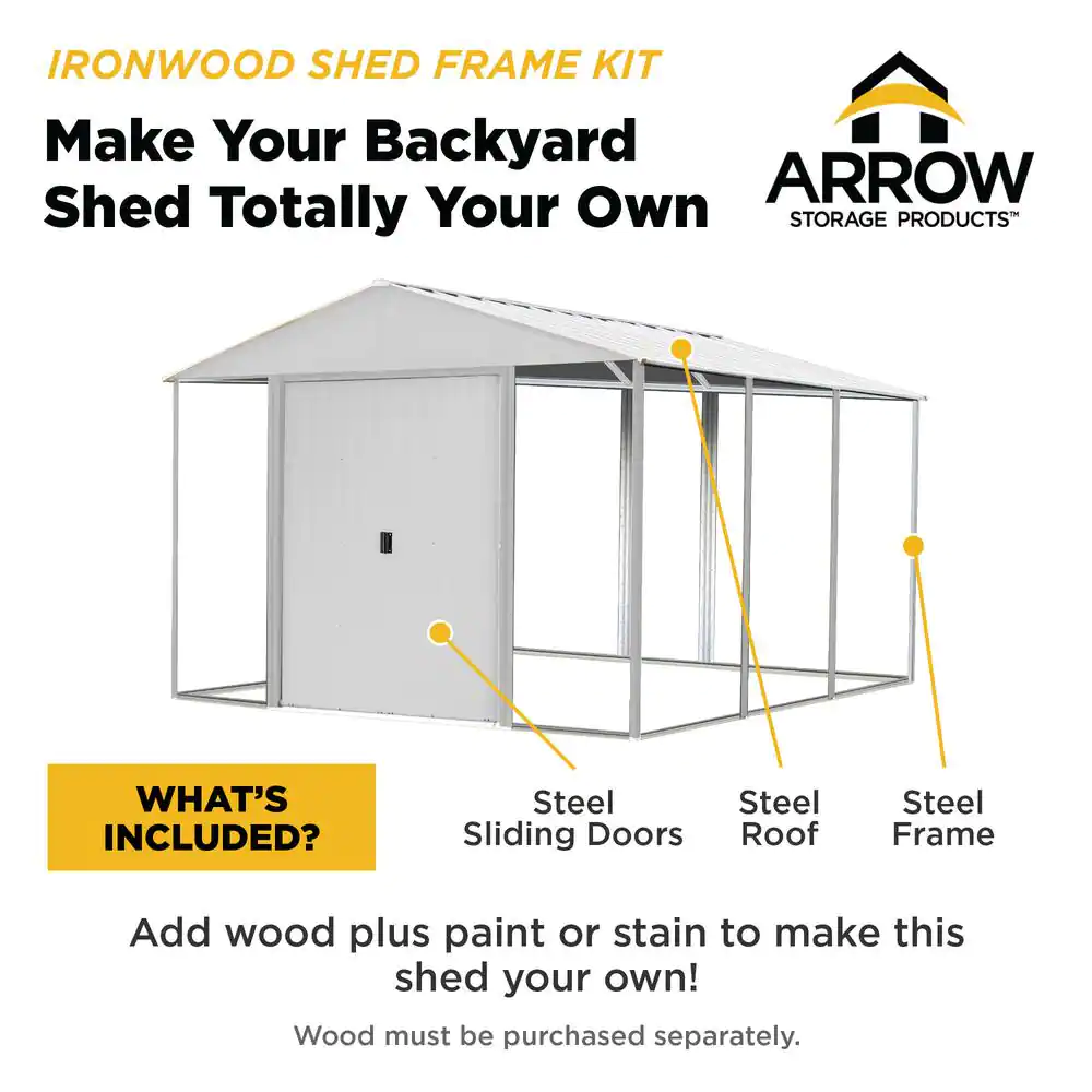 Arrow Ironwood 10 ft. W x 12 ft. D Anthracite-Finish Galvanized Steel Custom Hybrid Shed Kit