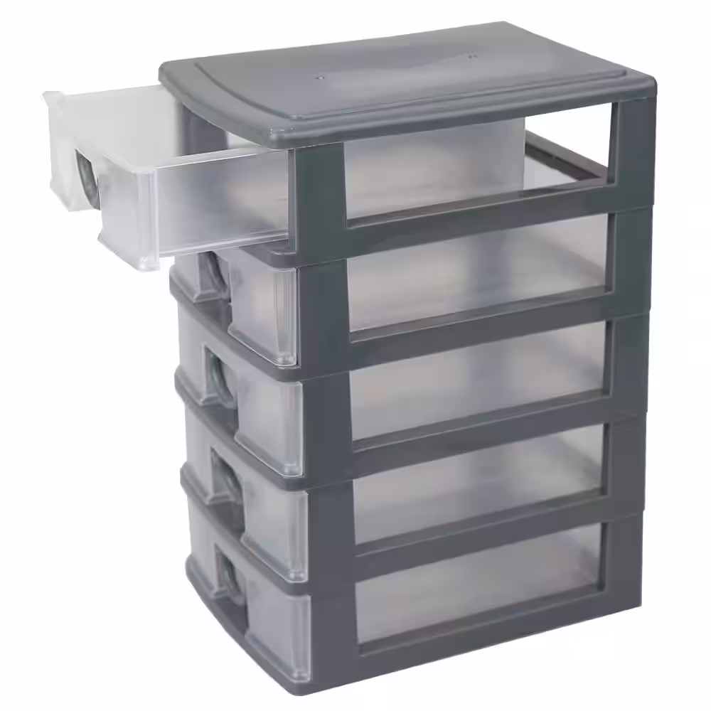 Home Basics 7 in. W x 9.5 in. H Grey Plastic 5-Drawer with Grey Drawers