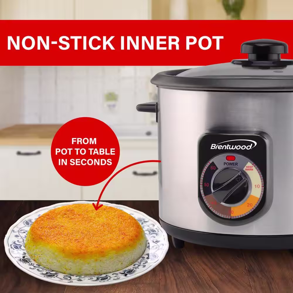 Brentwood 5-Cup Uncooked / 10-Cup Silver Cooked Crunchy Persian Rice Cooker