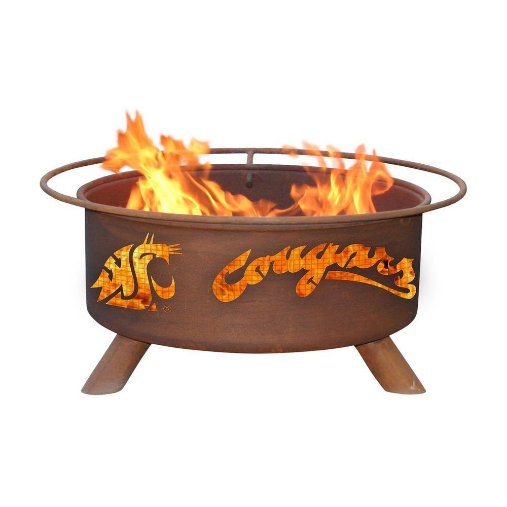 None Washington State 29 in. x 18 in. Round Steel Wood Burning Fire Pit in Rust with Grill Poker Spark Screen and Cover