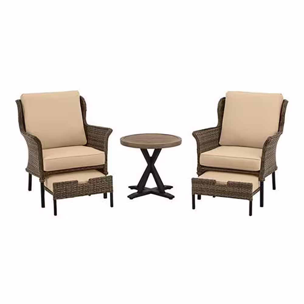 Hampton Bay Devonwood Brown 5-Piece Wicker Outdoor Patio Small Space Seating Set with Sunbrella Beige Tan Cushions