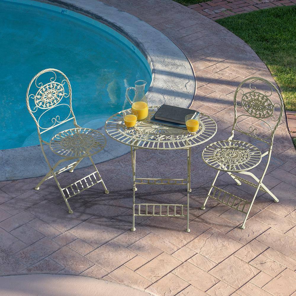 Alpine Corporation 3-Piece Indoor/Outdoor Bistro Set Folding Table and Chairs Patio Seating, White