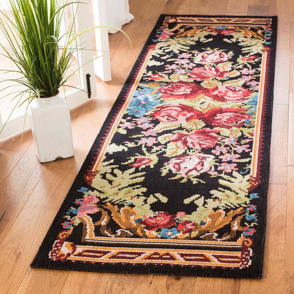 SAFAVIEH Classic Vintage Black/Multi 2 ft. x 12 ft. Antique Floral Runner Rug