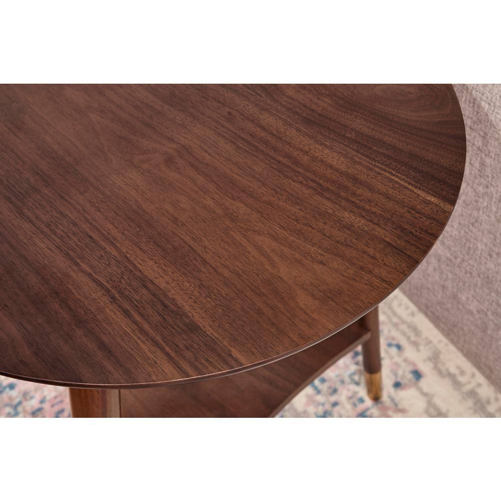 StyleWell Ramsey Round Sable Brown Wood End Table with Brass Caps (22 in. W x 24 in. H)