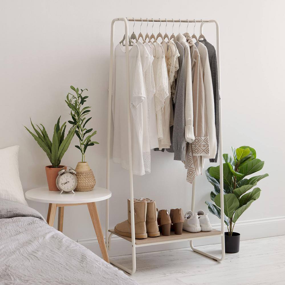 None White Metal Garment Clothes Rack 25 in. W x 59 in. H