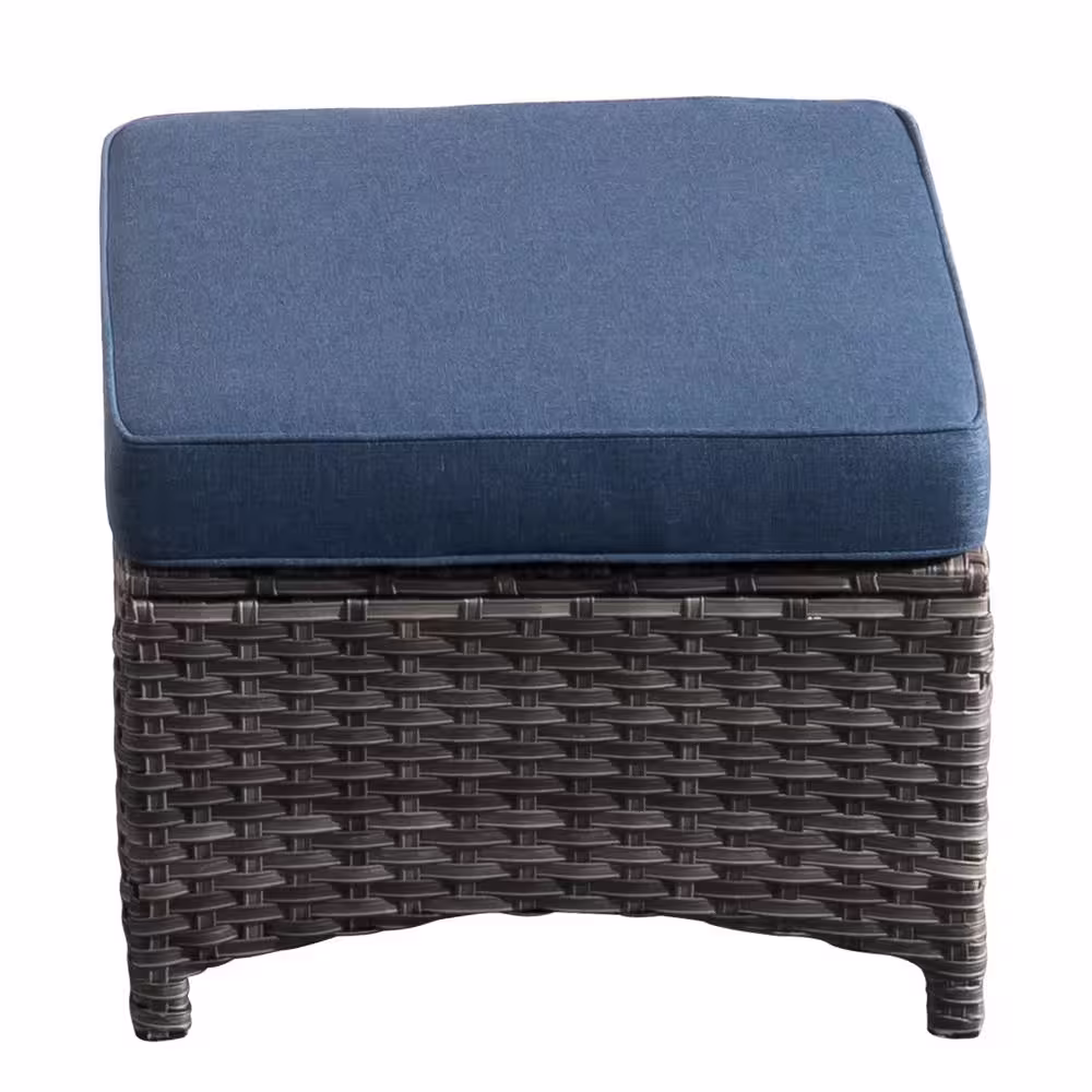 XIZZI Moonlight Gray 7-Piece Wicker Patio Conversation Seating Sofa Set with Denim Blue Cushions and Swivel Rocking Chairs