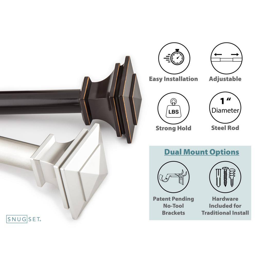 Snugset Andrew 72 in. x 144 in. Easy-Install Optional No Tools Adjustable 1 in. Single Rod Kit in Bronze with Square Finials