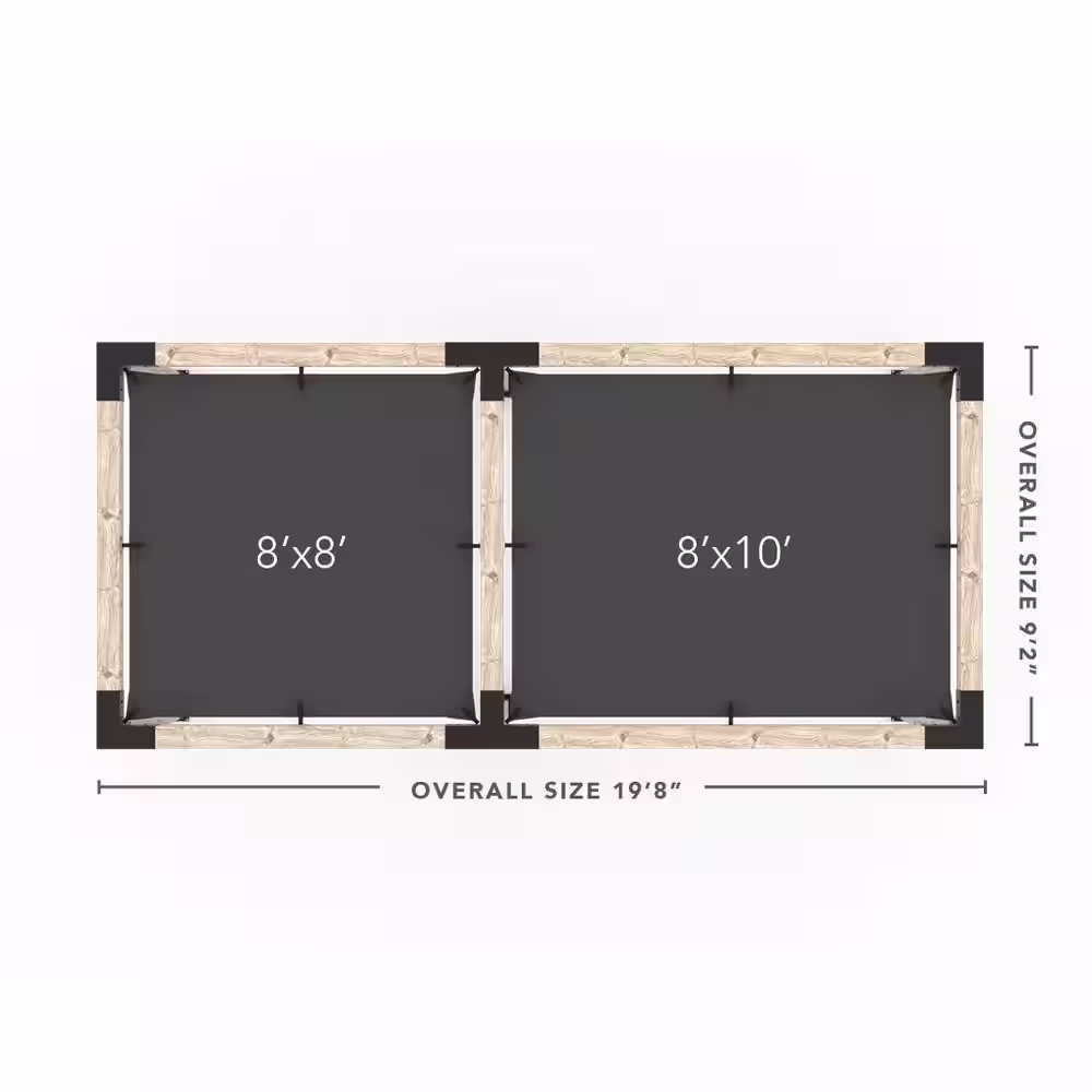 TOJA GRID 8 ft. L x 18 ft. W Double Pergola Kit with 2 Denim Shade Sails, for 6x6 Wood