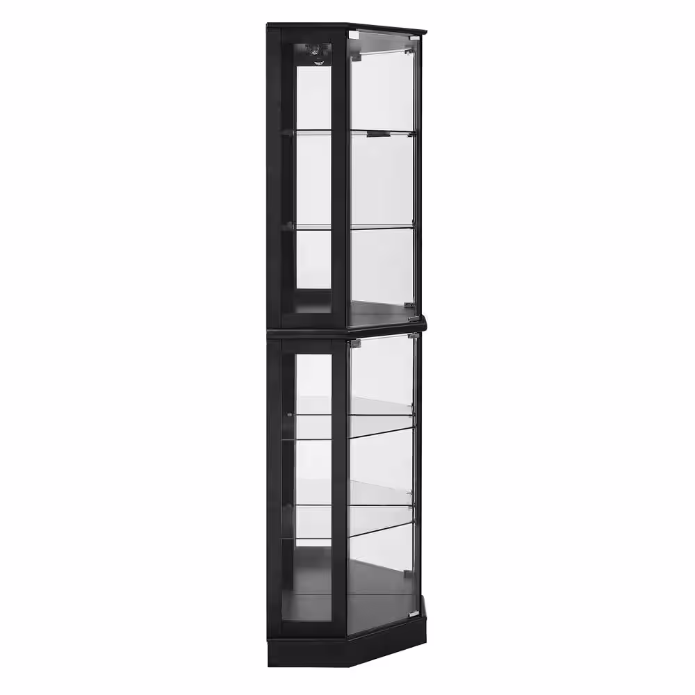 None Black 26 in. Width Display Cabinet Lighted Corner China Cabinet