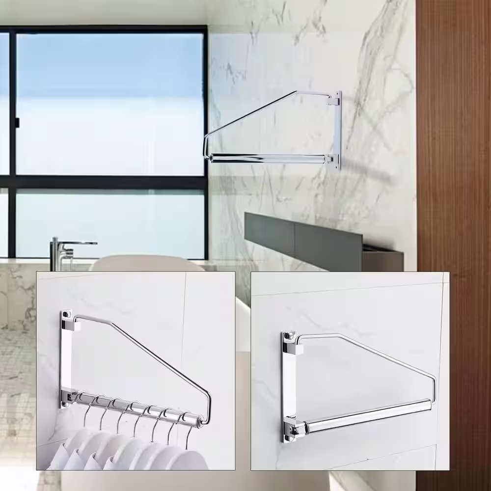 None Rotatable Silver Brass Wall Mounted Clothes Rack 12.2 in. x 7.08 in.