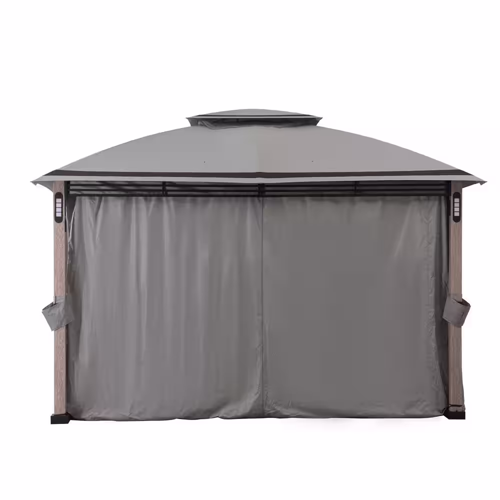 Sunjoy SummerCove Monterey Park 10 ft. x 13 ft. Gray 2-Tier Gazebo with LED Lighting and Bluetooth Sound
