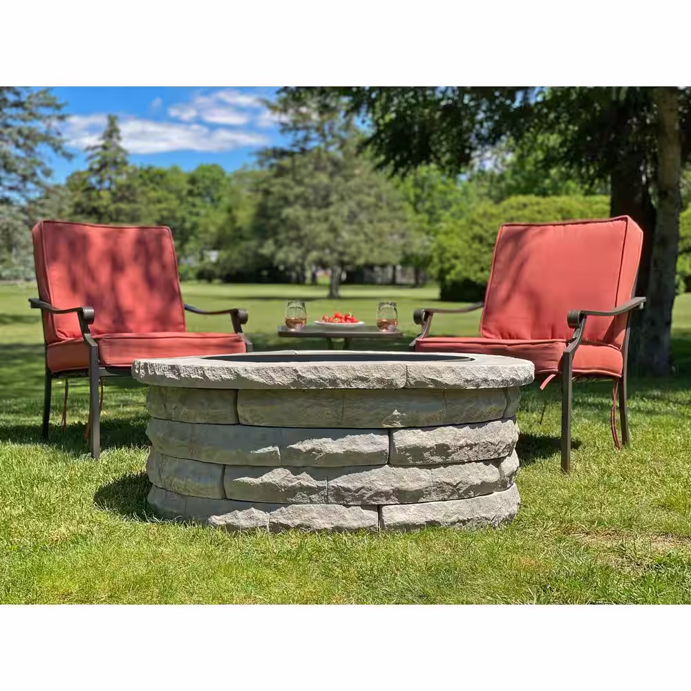 Nantucket Pavers Ledgestone 47 in. x 18 in. Round Concrete Wood Fuel Fire Pit Ring Kit Gray Variegated