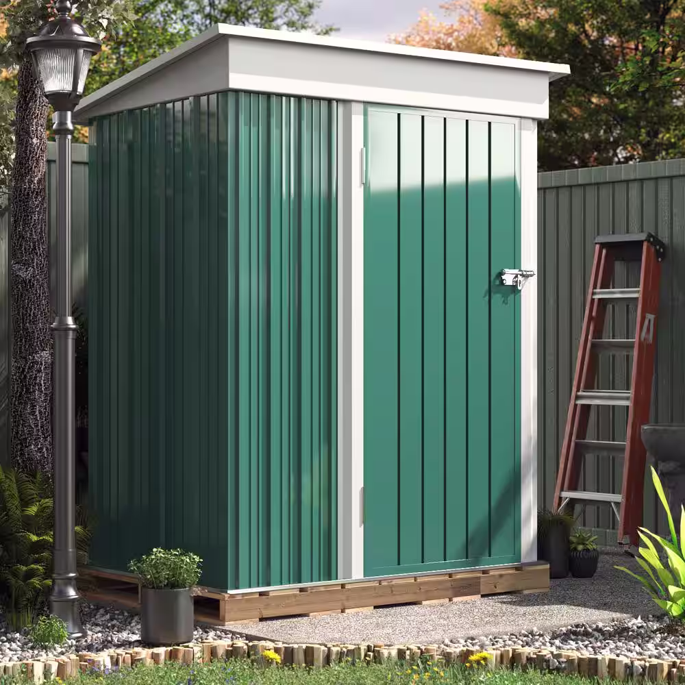 None 5 ft. W x 3 ft. D Outdoor Storage Metal Shed Utility Patio Shed for Garden and Backyard 15 sq. ft. in Green