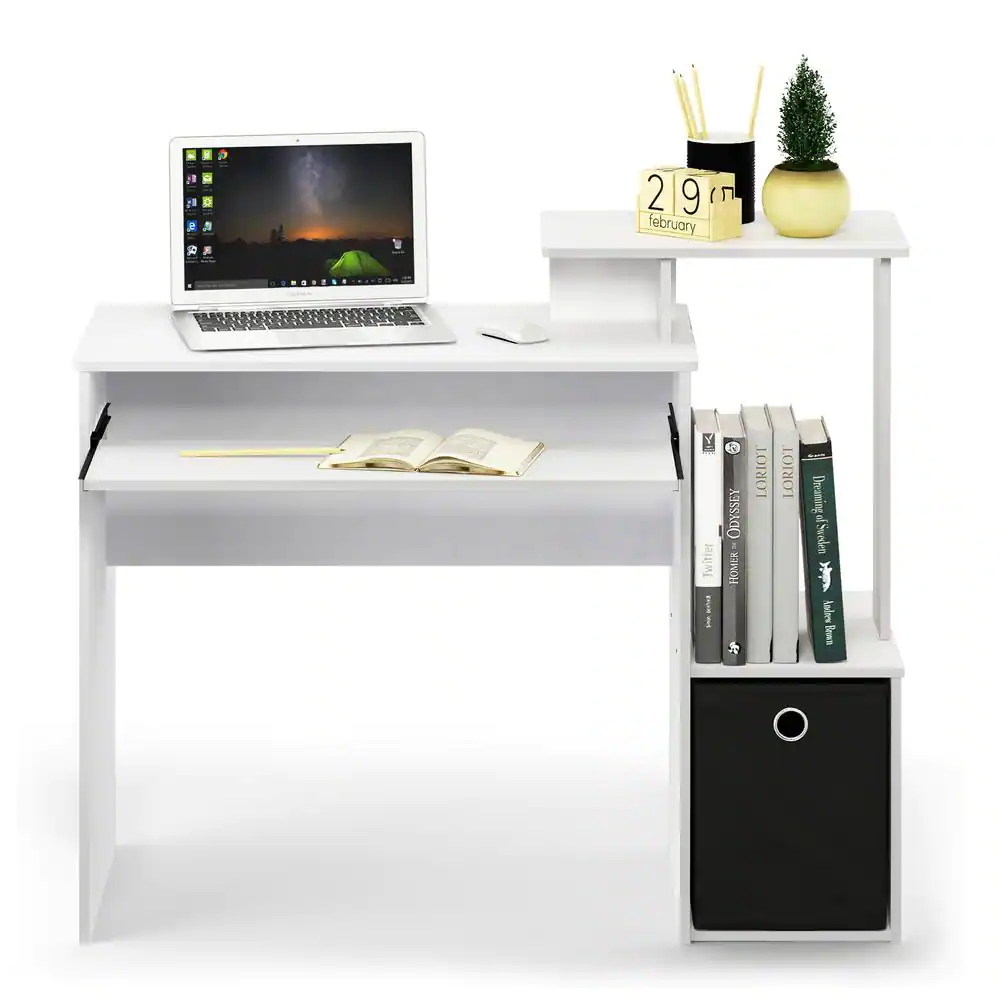 Furinno 40 in. Rectangular White/Black 1 Drawer Computer Desk with Keyboard Tray