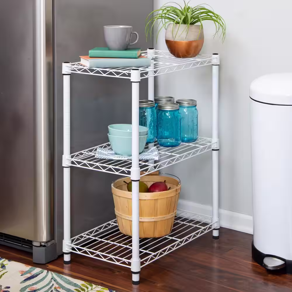 Honey-Can-Do White Heavy Duty 3-Tier Steel Adjustable Shelving Unit (24 in. W x 30 in. H x 14 in. D)