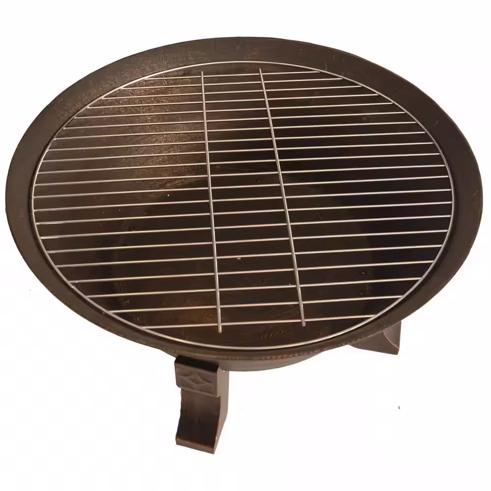 BLUEGRASS LIVING 26 Inch Cast Iron Deep Bowl Fire Pit with Cooking Grid, Weather Cover, Spark Screen, and Poker