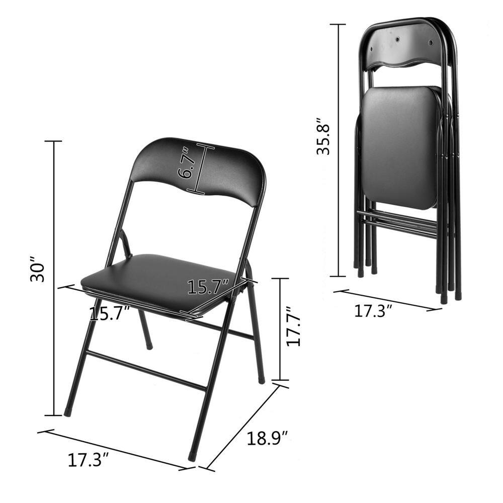 None Black Plastic Stackable Folding Chairs with Padded Cushion Seat(Set of 6)