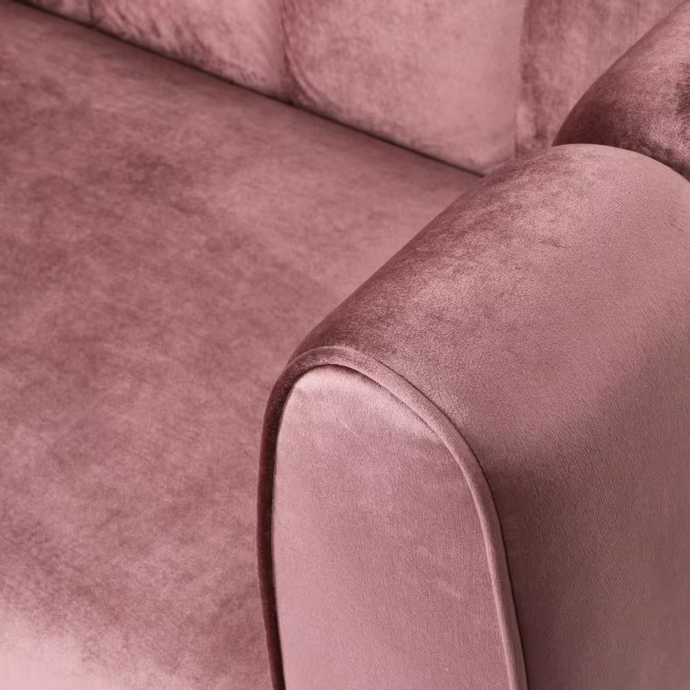 Noble House Bobran 83.25 in. Blush Solid Velvet 3-Seat Tuxedo Sofa