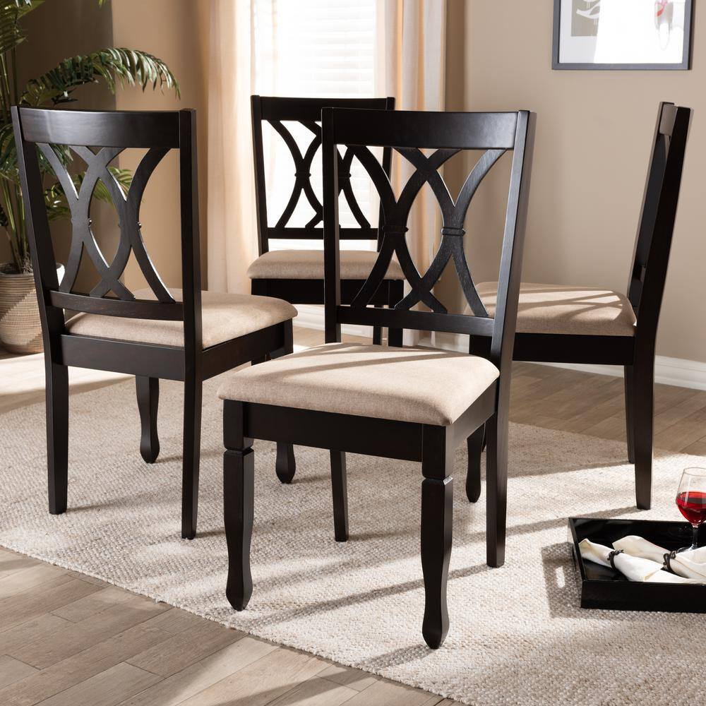 Baxton Studio Reneau Sand Brown and Espresso Fabric Dining Chair (Set of 4)