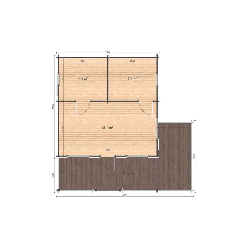 Hud-1 EZ Buildings 19 ft. 5 in. x 19 ft. 5 in. Multi Room Log Building Kit with Porch