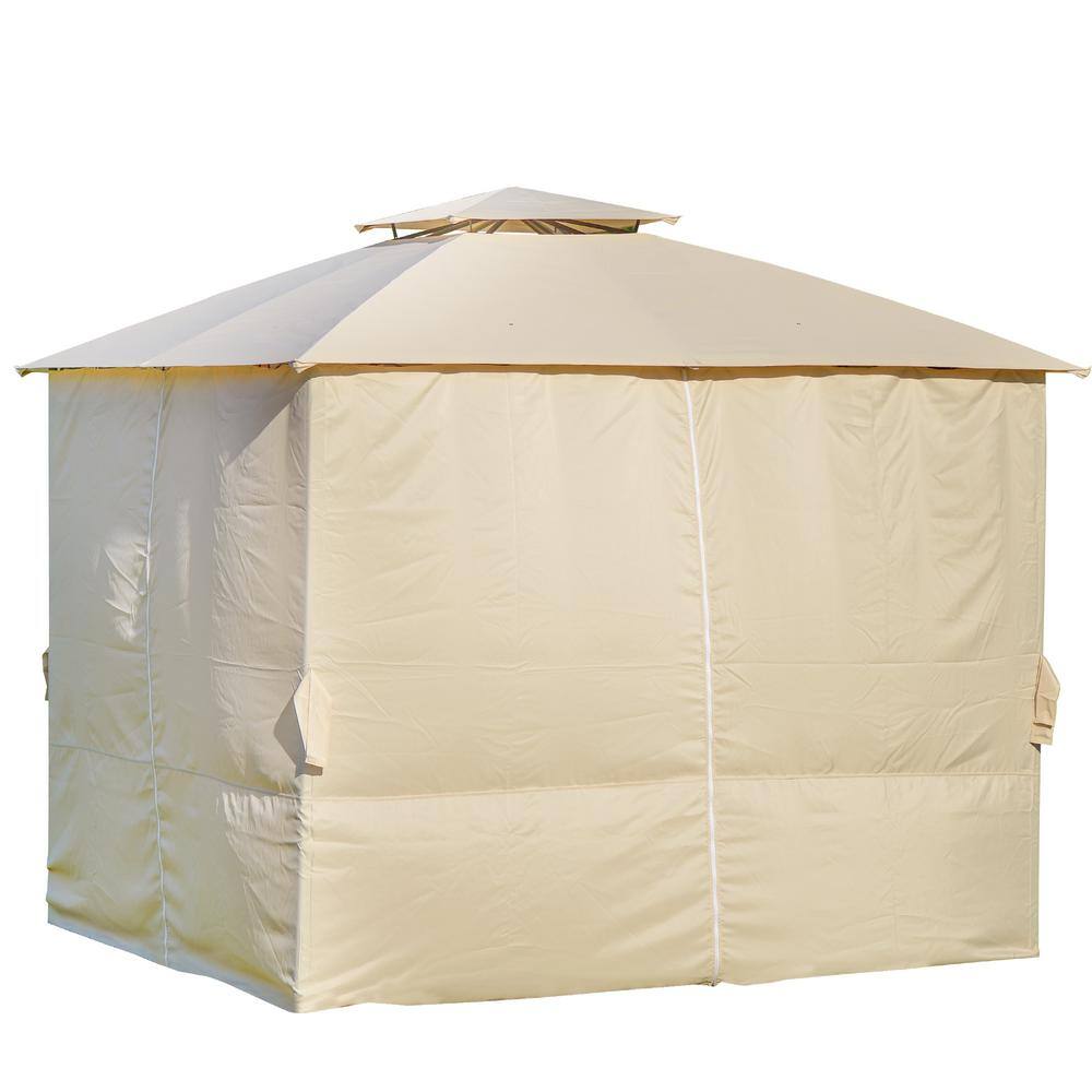 Siavonce 11 ft. x 11 ft. Beige Quality Double Tiered Grill Canopy, Outdoor BBQ Gazebo Tent with UV Protection