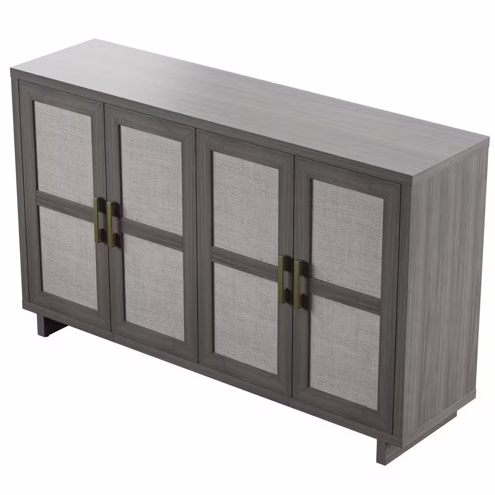 Twin Star Home Crete Oak MDF 59.5 in. Coastal Sideboard with Linen Inspired Accents