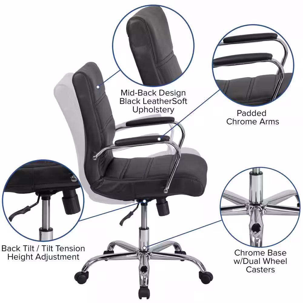 Flash Furniture Faux Leather Swivel Ergonomic Office Chair in Black