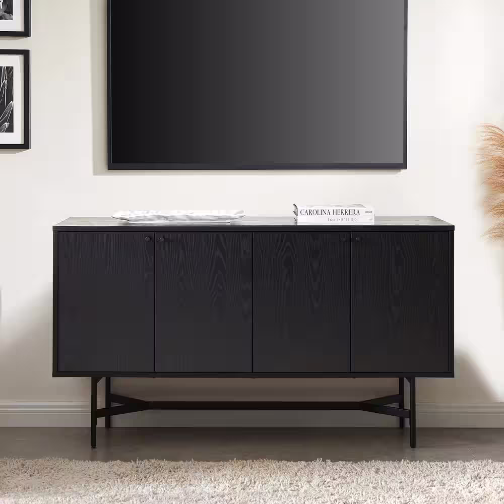 None Richmond Black Grain MDF 58 in. Buffet Table